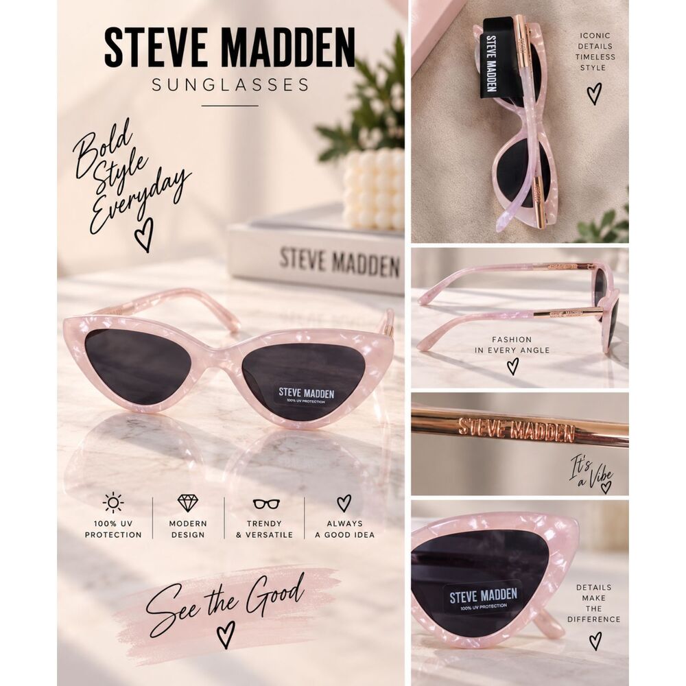 NWT Steve Madden Pink Pearl Cat Eye Sunglasses 100% UV Protection